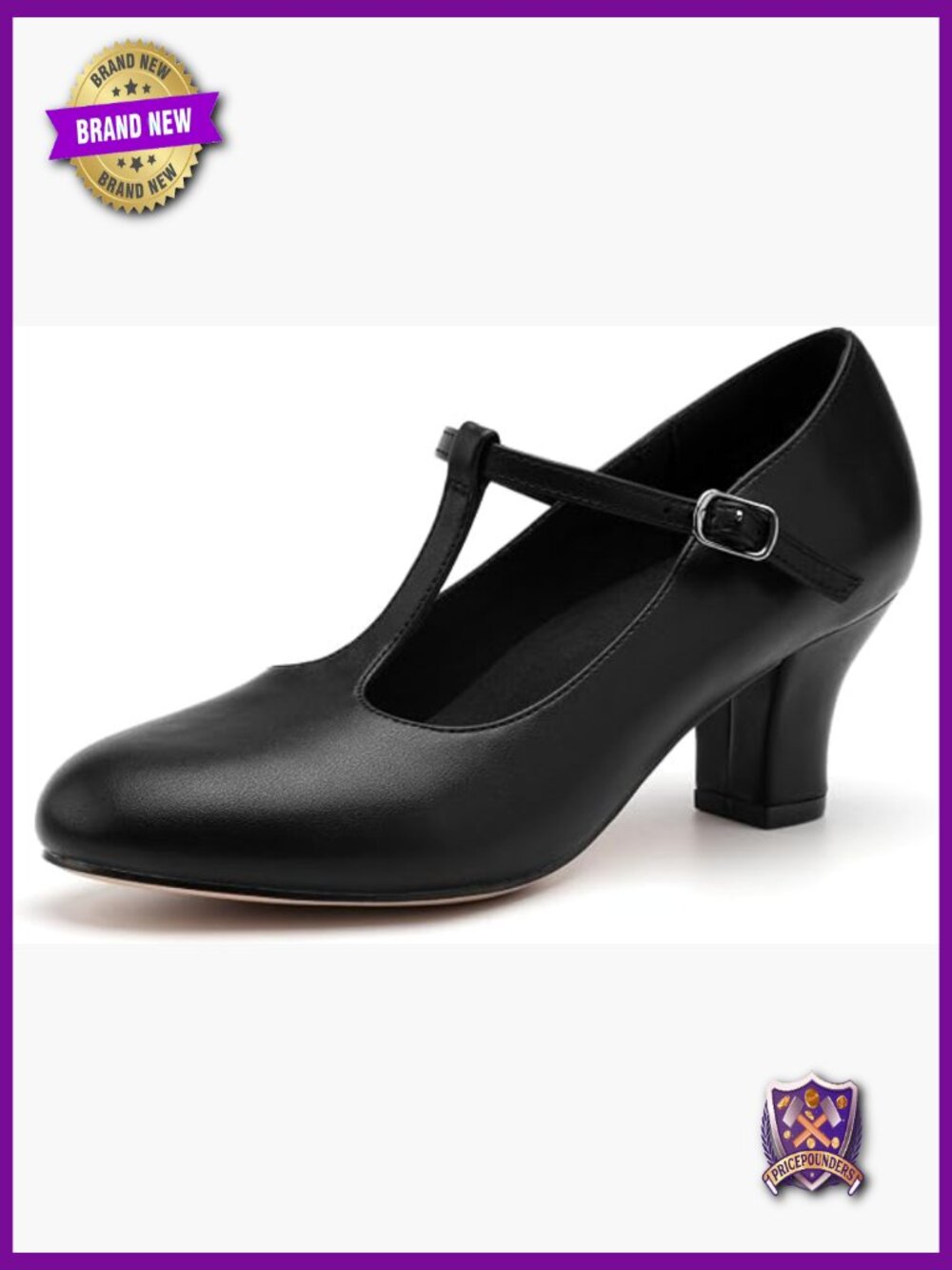 T-Strap Dance Heels 2.5" Block Heel Ballroom Salsa Tango Flamenco Latin